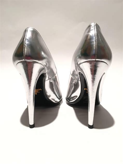 silver prada heels